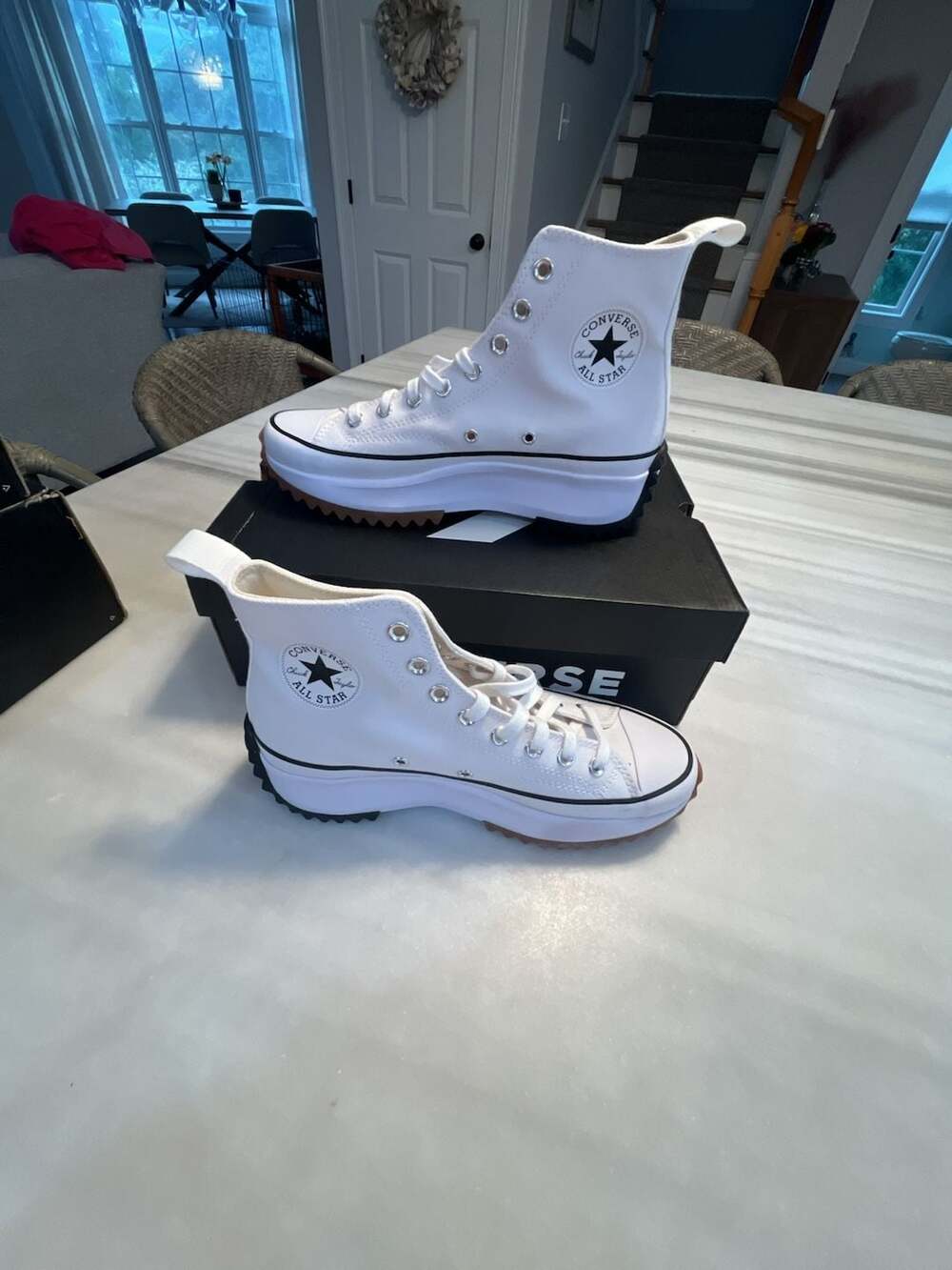 Converse Run Star Hike High Top Platform Sneakers White Black Gum 166799C